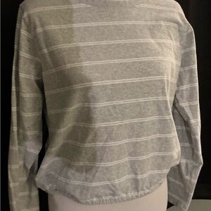 L.L. Bean Gray and White Striped Long Sleeve Top